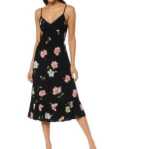 OLD NAVY Black Floral Midi Spaghetti Strap V-Neck Boho Dress Medium
